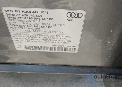 2015 Audi Q3 2.0T Premium Plus из США, поврежденный, VIN WA1EFCFS7FR011946